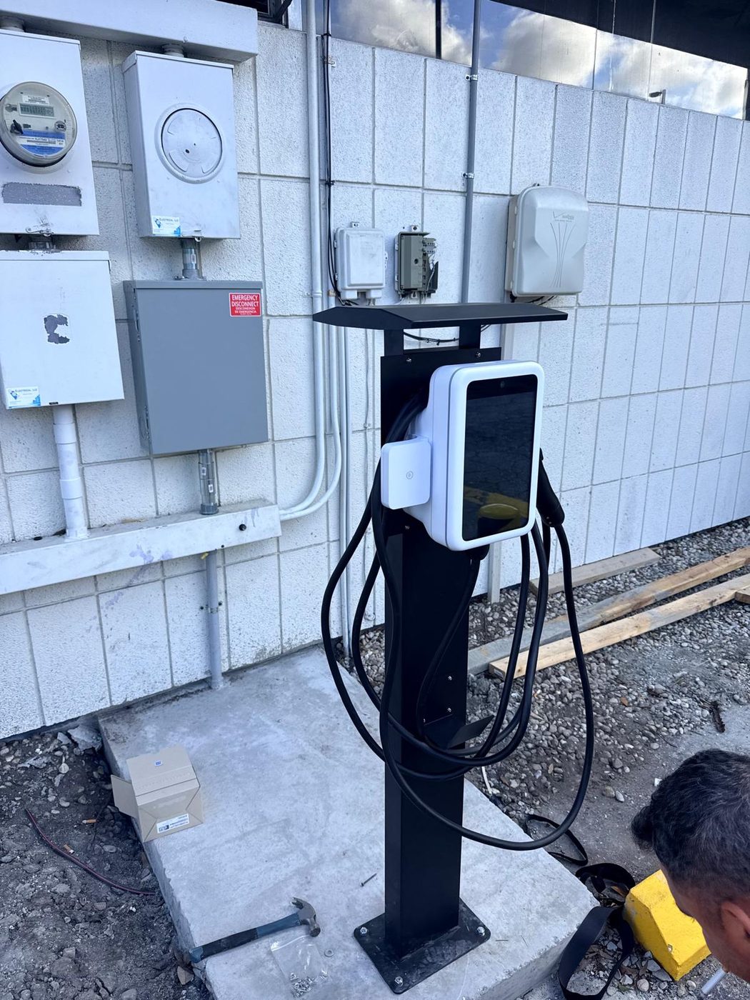 Commercial EV charger installation on pedestal by All Technology Security — Sarasota FL